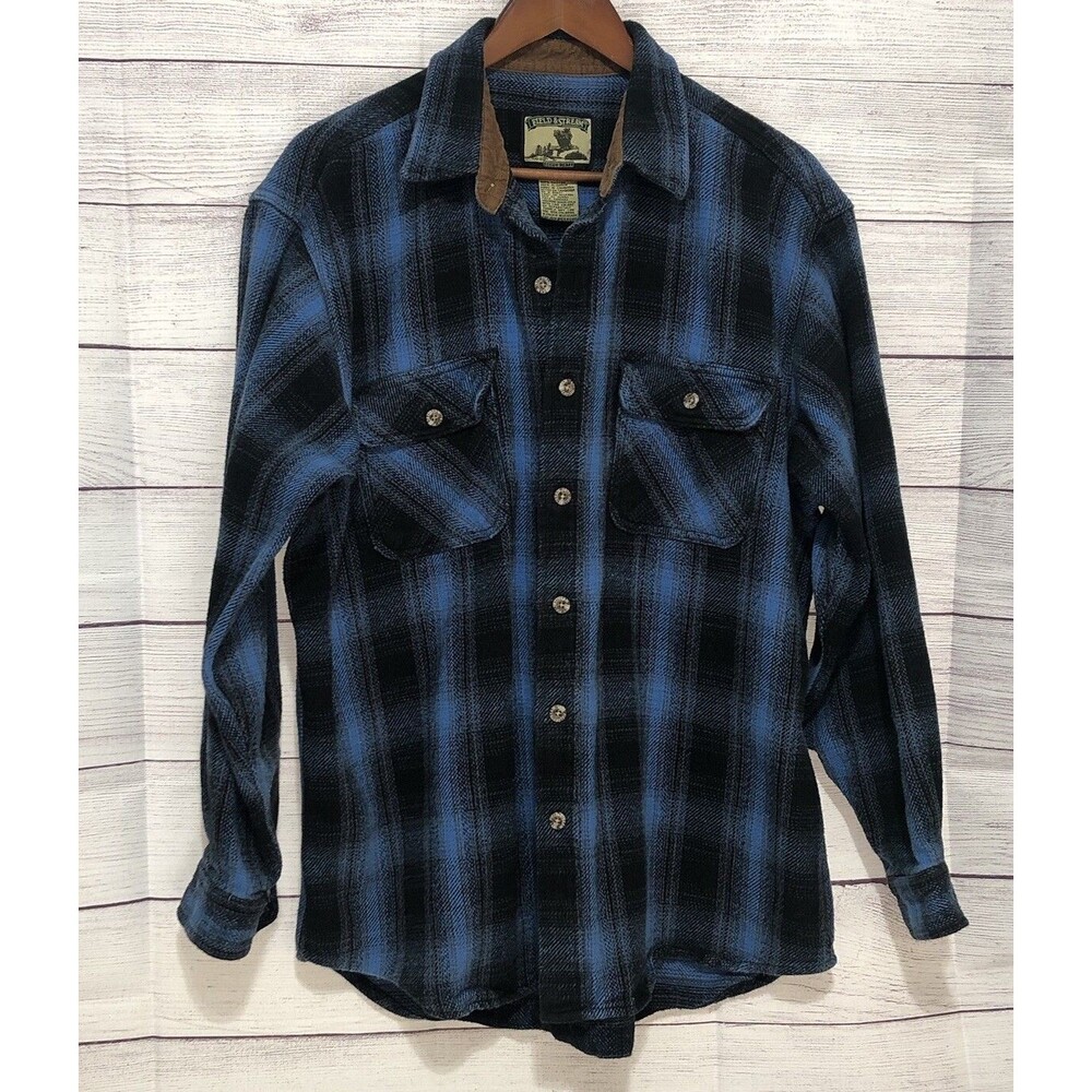 Field & Stream Mens XL Blue Plaid Shacket Button Up Shirt Jacket Long Sleeve EUC